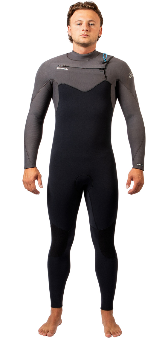 2025 Gul Mens Yulex Flexor 5/4mm Chest Zip Wetsuit FX1221-BKGY - Black / Grey